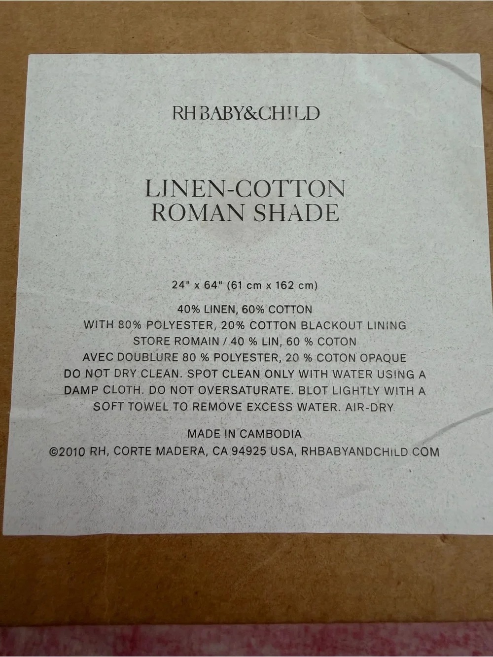 RH Baby & Child Linen-Cotton Roman Shade - Natural Linen